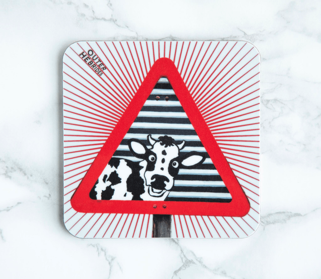 Outer Hebrides Mad Coo Road Sign Single Coaster