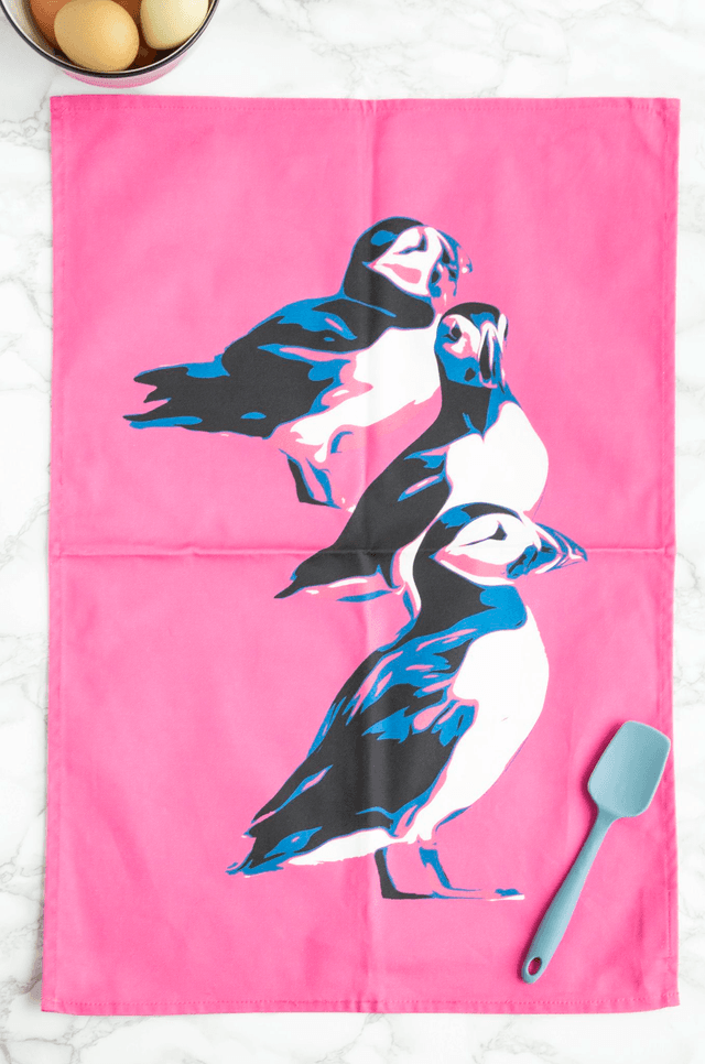 Pink Puffin Tea Towel