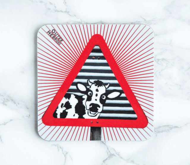 Outer Hebrides Mad Coo Road Sign Single Coaster